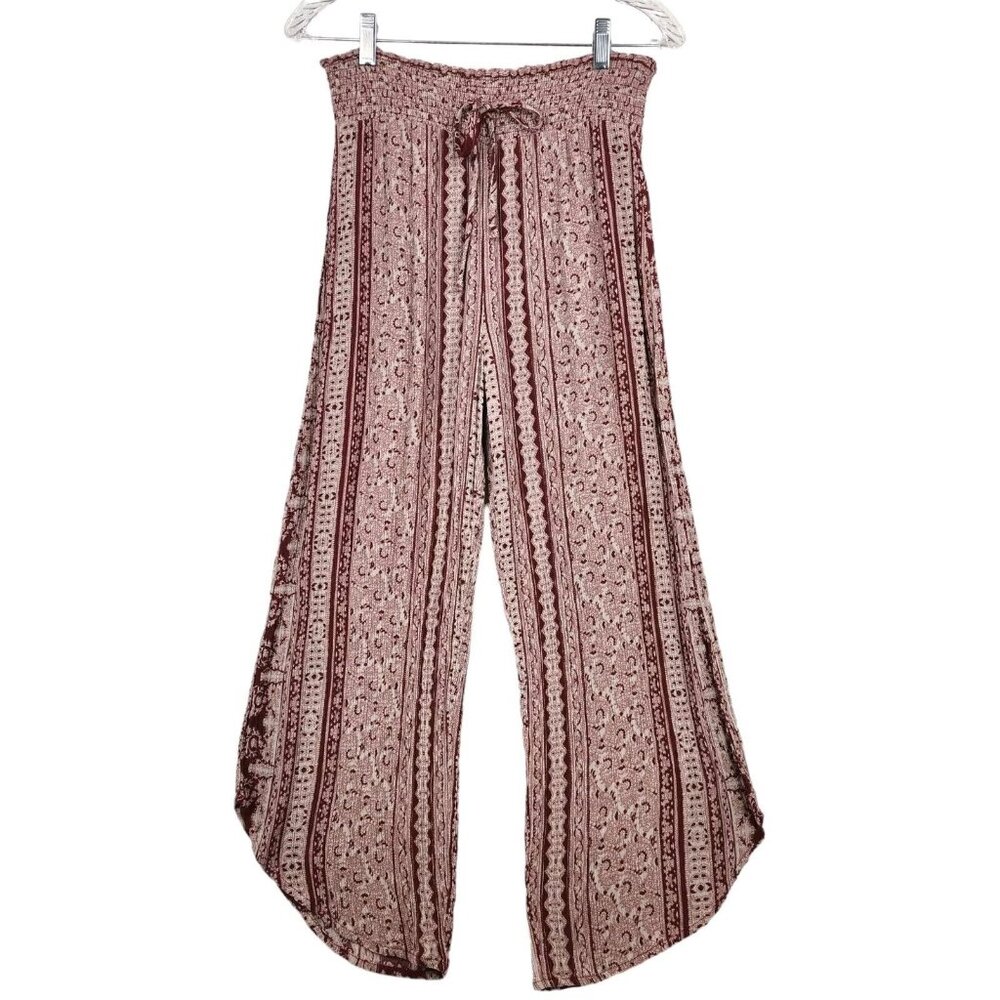 BeBop Juniors Pants Size Large Boho Printed Beachy Flowy Stretch Asymmetrical